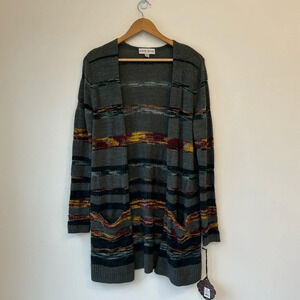 NWT Knox Rose Striped Open Front Cardigan Sweater Pockets Multicolored Small